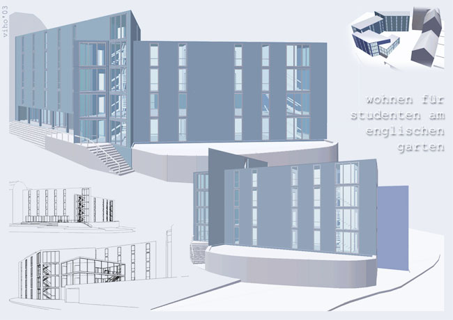 Entwurf Wohnen fr Studenten am Englischen Garten in Mnchen